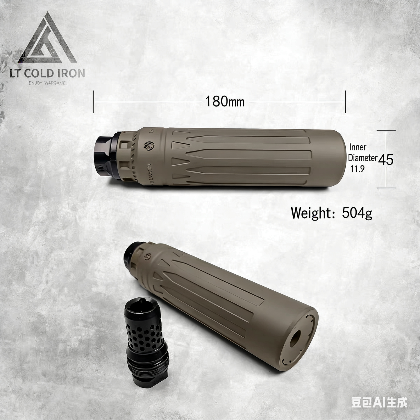 Airsoft Dead Air Nomad Ti XC Style Mock Suppressor 14mm CCW profile view for airsoft replica builds