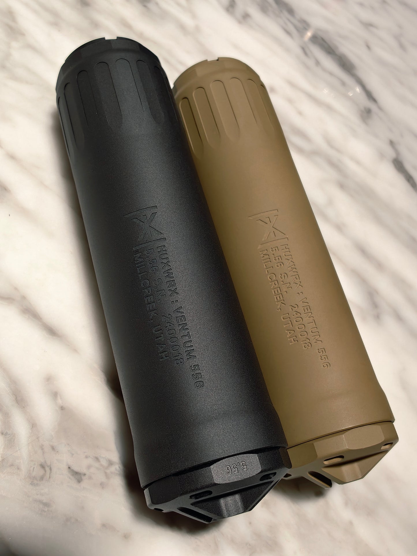 Airsoft HUXWRX VENTUM 556 Style Mock Suppressor 14mm CCW detail view for airsoft replica builds