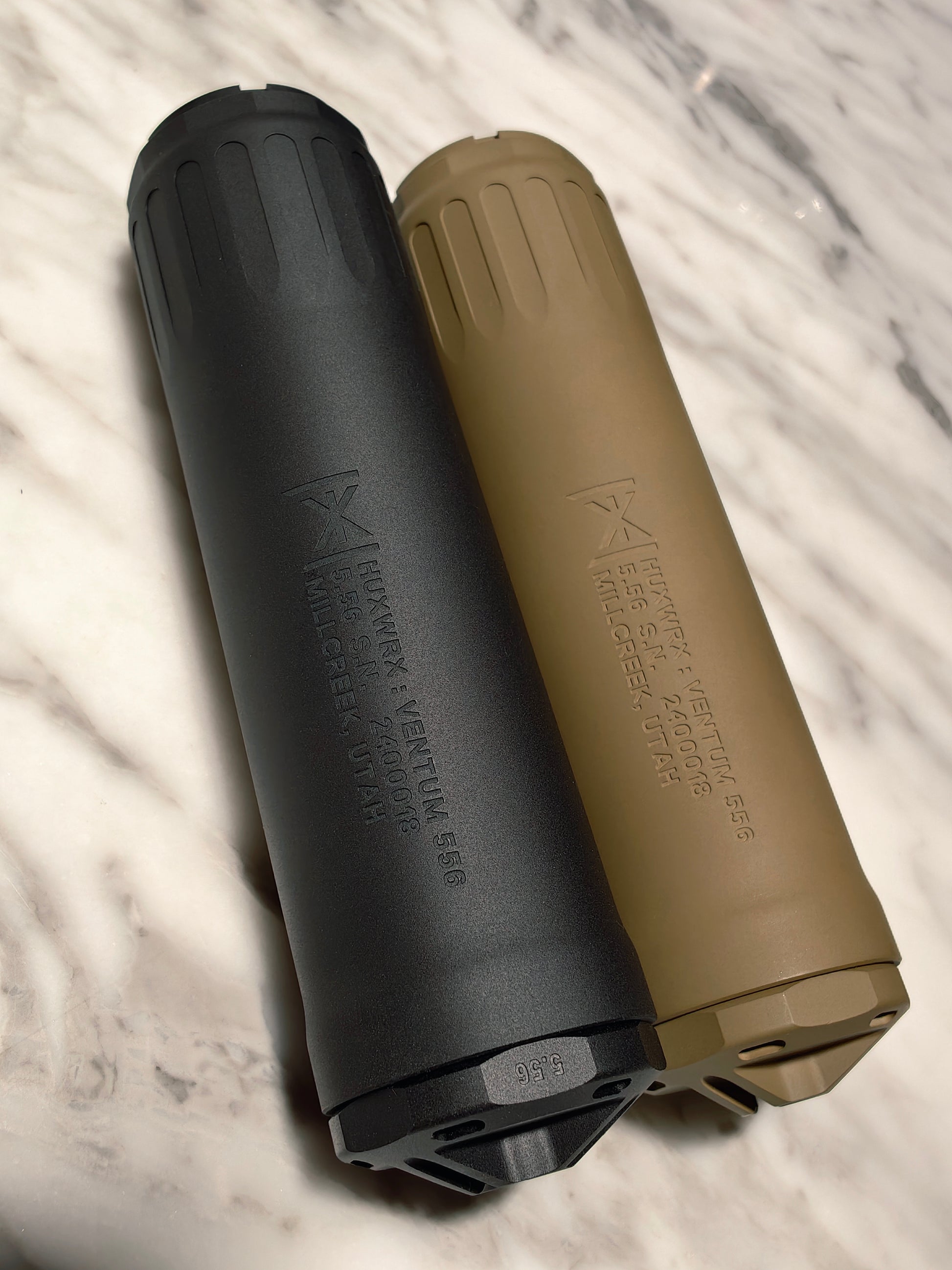 Airsoft HUXWRX VENTUM 556 Style Mock Suppressor 14mm CCW detail view for airsoft replica builds