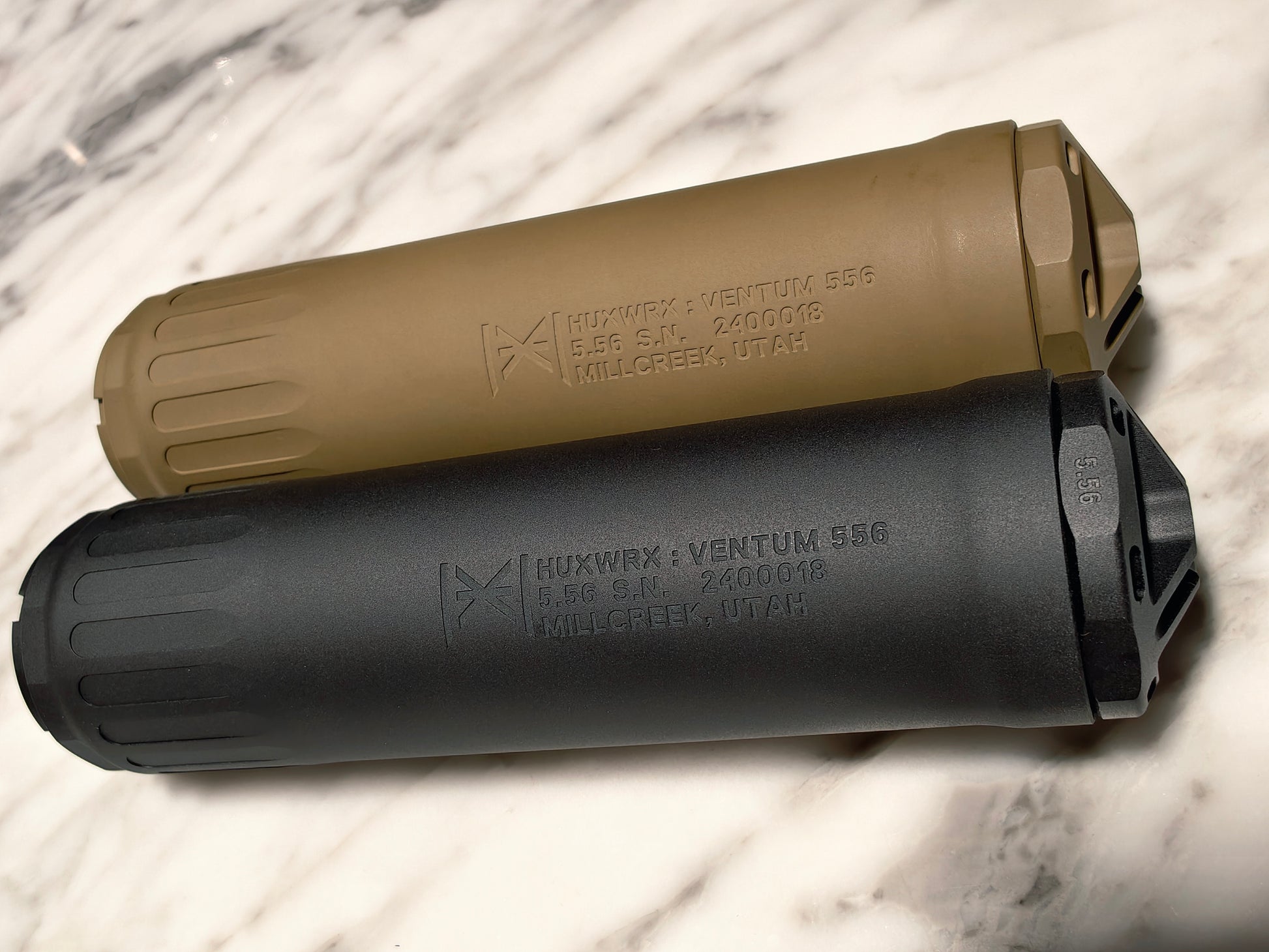 Airsoft HUXWRX VENTUM 556 Style Mock Suppressor 14mm CCW mounting detail for airsoft replica builds