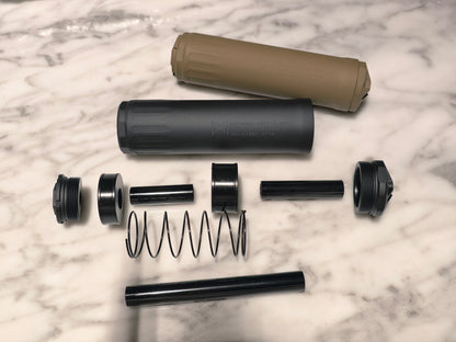 Airsoft HUXWRX VENTUM 556 Style Mock Suppressor 14mm CCW finish detail for airsoft replica builds