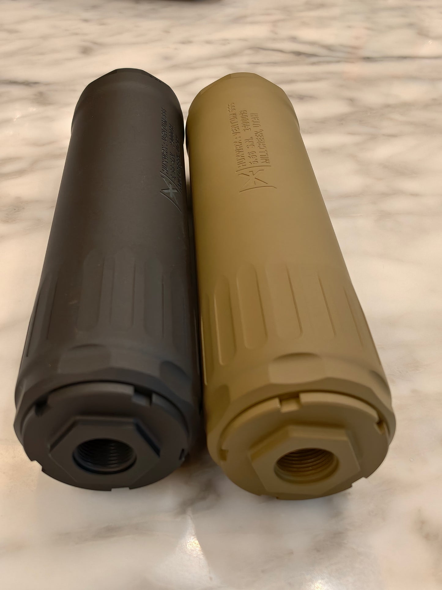 Airsoft HUXWRX VENTUM 556 Style Mock Suppressor 14mm CCW profile view for airsoft replica builds