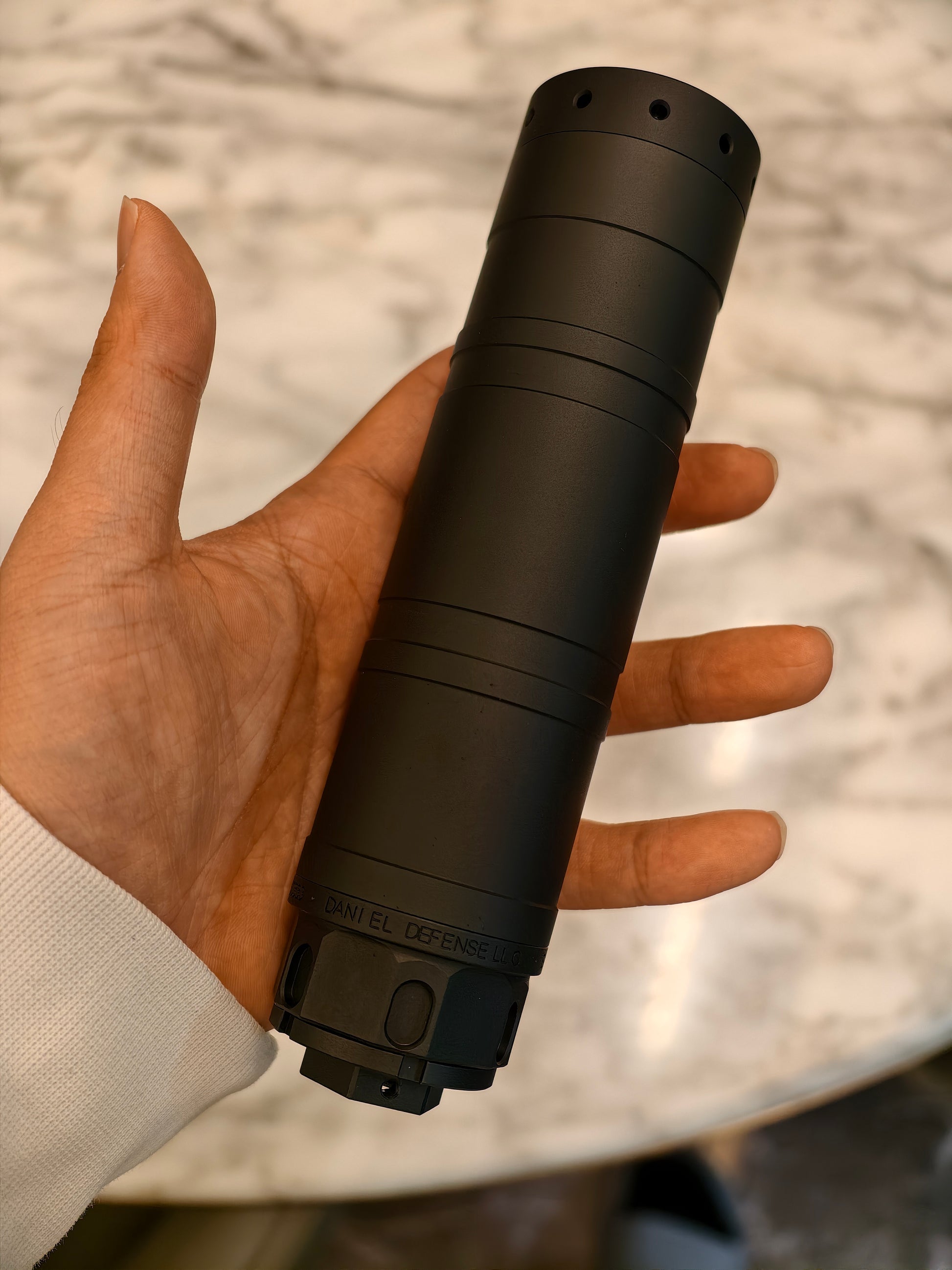 Airsoft Daniel Defense Fat Can Mock Suppressor - 44mm OD, 14mm CCW detail view for airsoft replica builds