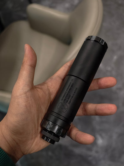 Airsoft AAC HALCYON 22 Style QD Mock Suppressor 14mm CCW side view for airsoft replica builds