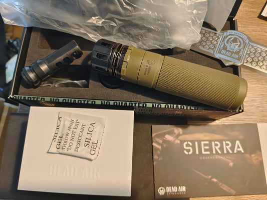 Airsoft Mock Suppressor – 14mm CCW, Dead Air Sierra 5 Suppressor Style + Muzzle Brake(Replica Only)