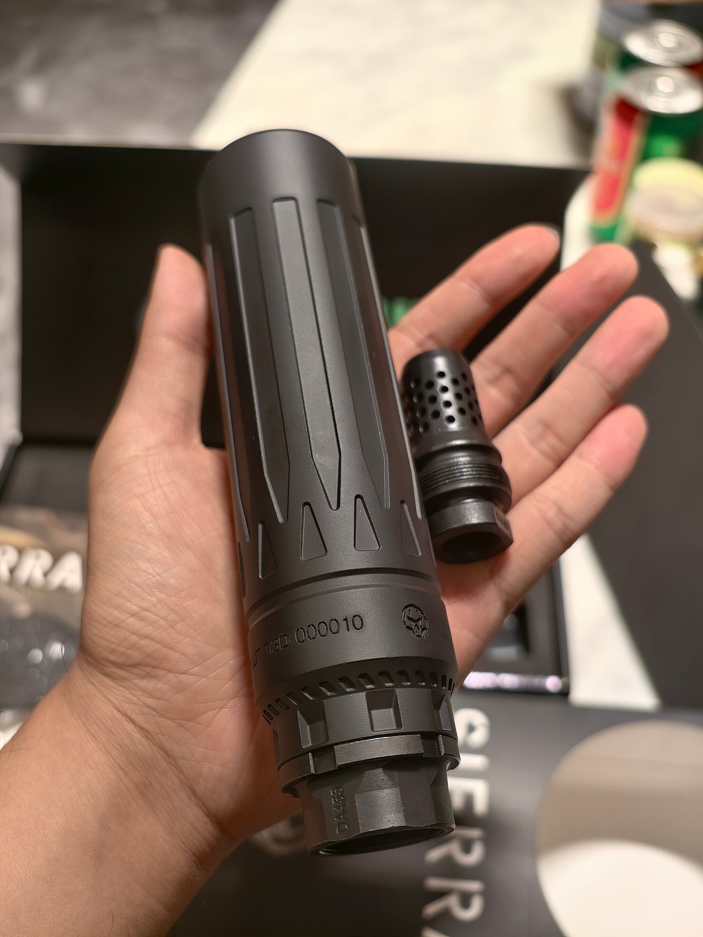 Airsoft Mock Suppressor – 14mm CCW, Dead Air Nomad Ti XC Suppressor Style + Muzzle Brake(Replica Only)