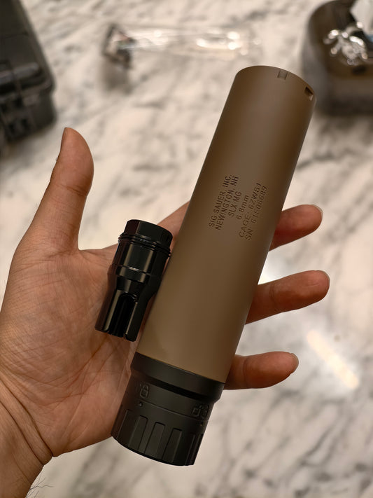 Airsoft Mock Suppressor – 14mm CCW, Sig Xm7 SLX MG 6.8 with QD muzzle break suppressor Replica