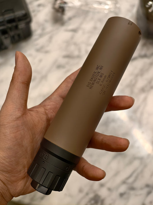 Airsoft Mock Suppressor – 14mm CCW, Sig Xm7 SLX MG 6.8 with QD muzzle break suppressor Replica