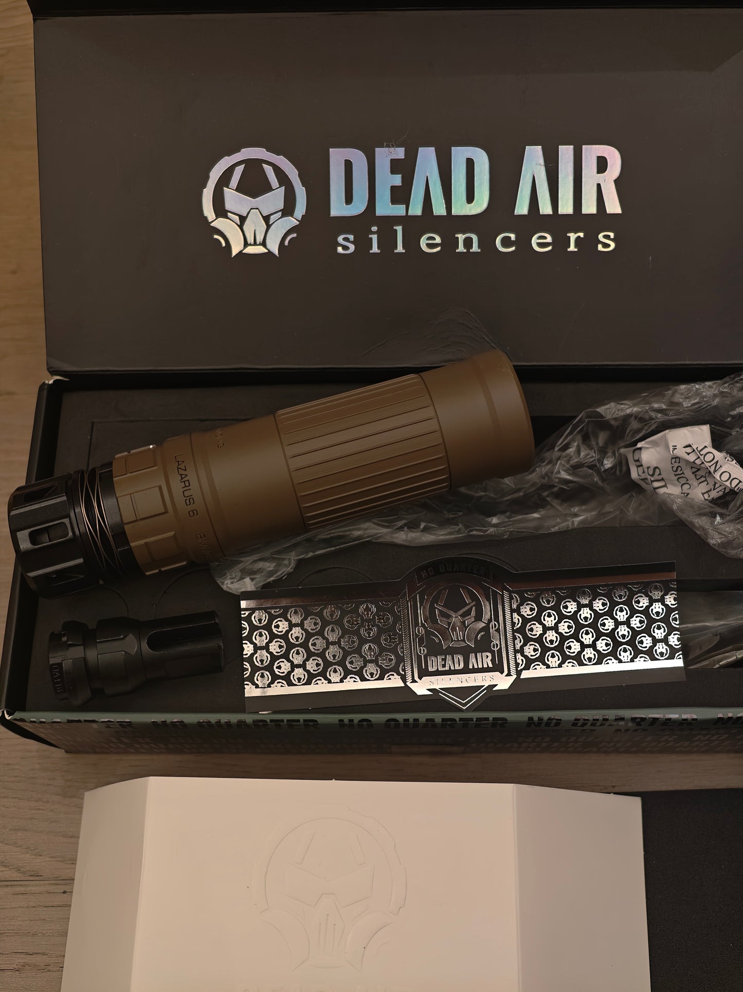 Airsoft Dead Air Lazarus 6 Style Mock Suppressor 14mm CCW finish detail for airsoft replica builds