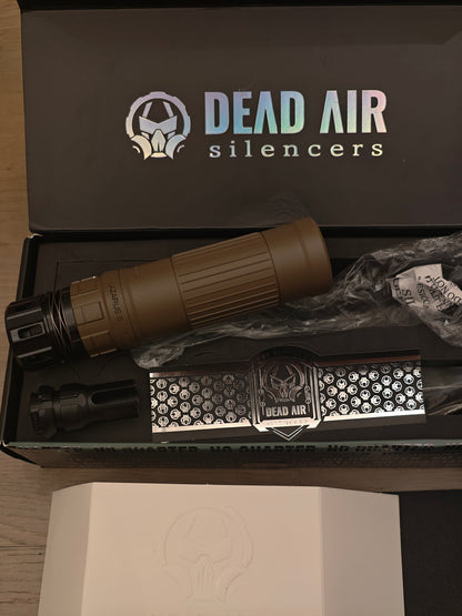 Airsoft Dead Air Lazarus 6 Style Mock Suppressor 14mm CCW finish detail for airsoft replica builds