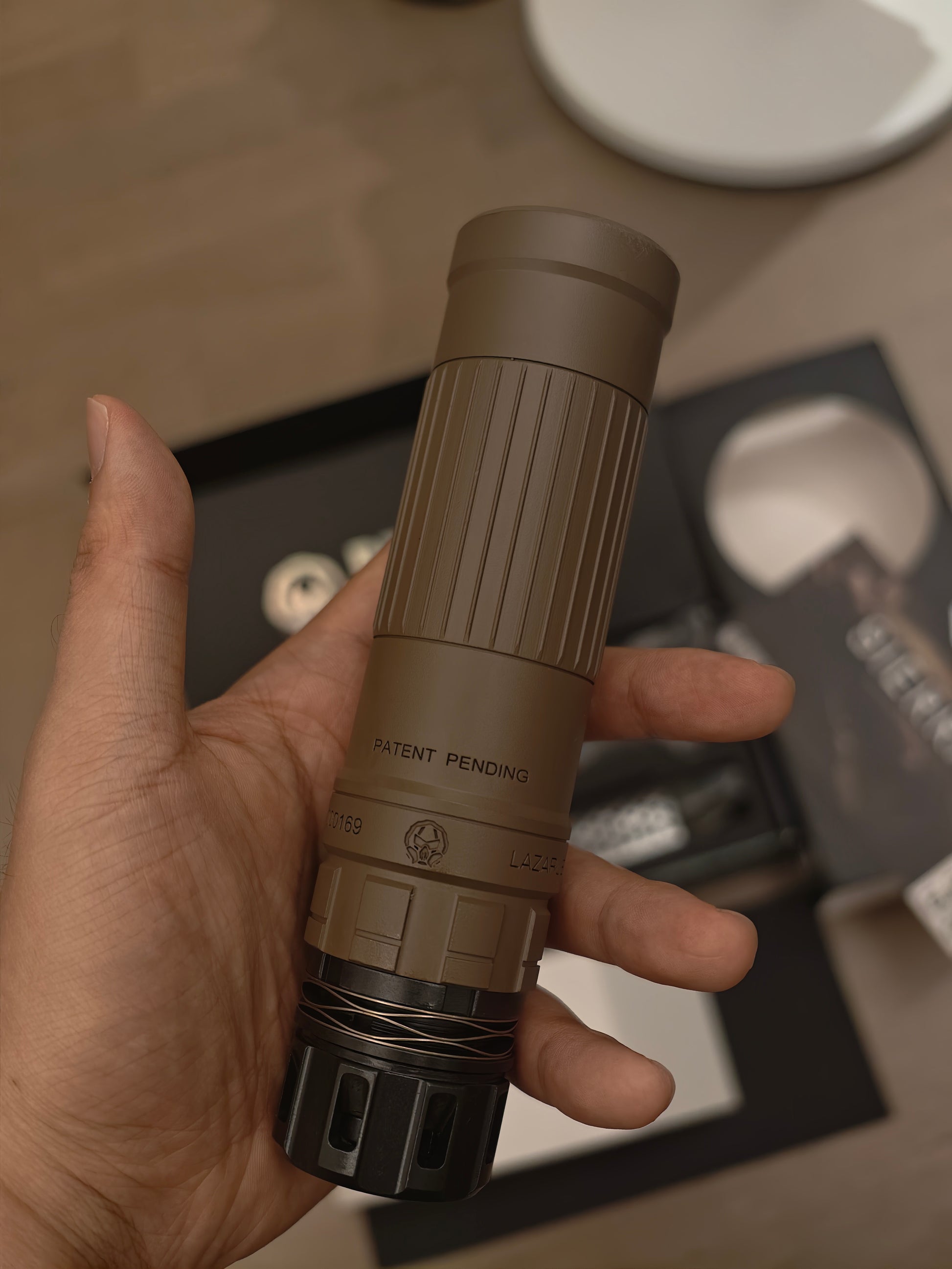 Airsoft Dead Air Lazarus 6 Style Mock Suppressor 14mm CCW side view for airsoft replica builds