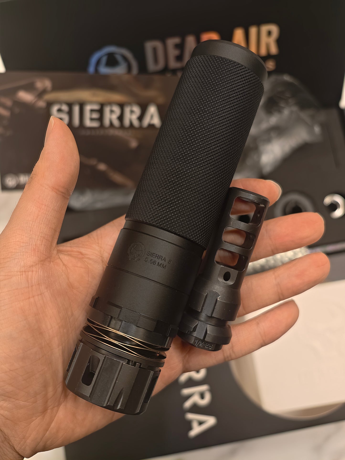 Airsoft Dead Air Sierra 5 Style Mock Suppressor 14mm CCW profile view for airsoft replica builds