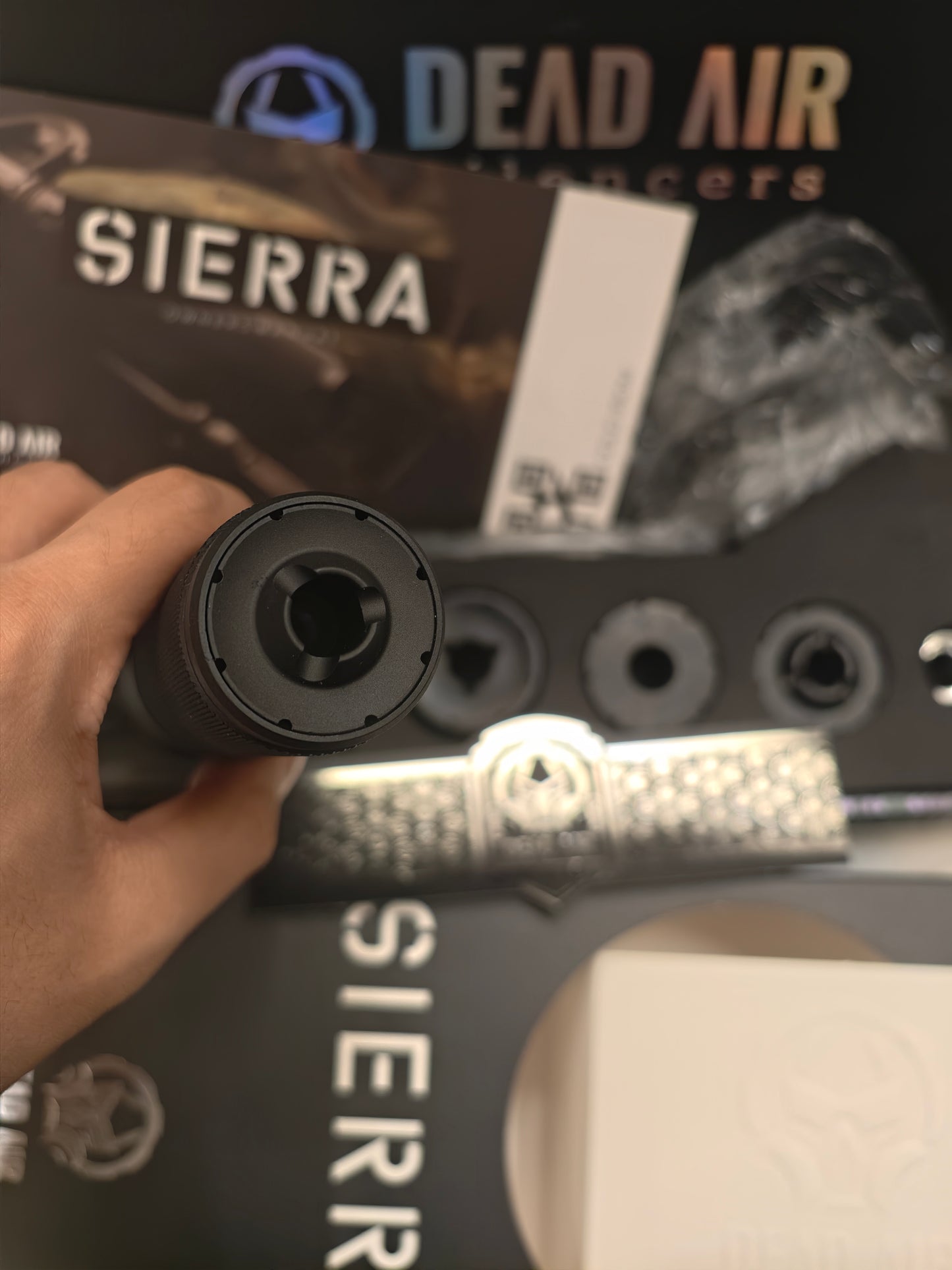 Airsoft Dead Air Sierra 5 Style Mock Suppressor 14mm CCW close-up detail for airsoft replica builds