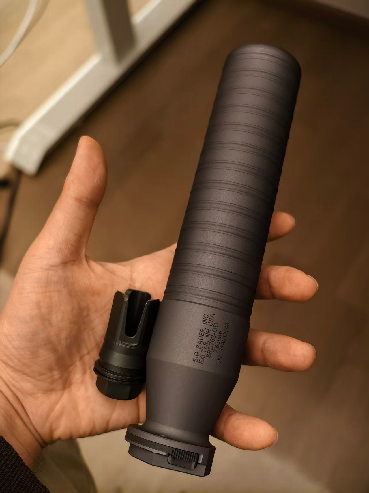 Airsoft Mock Suppressor – 14mm CCW, SRD762 with QD muzzle break suppressor Replica