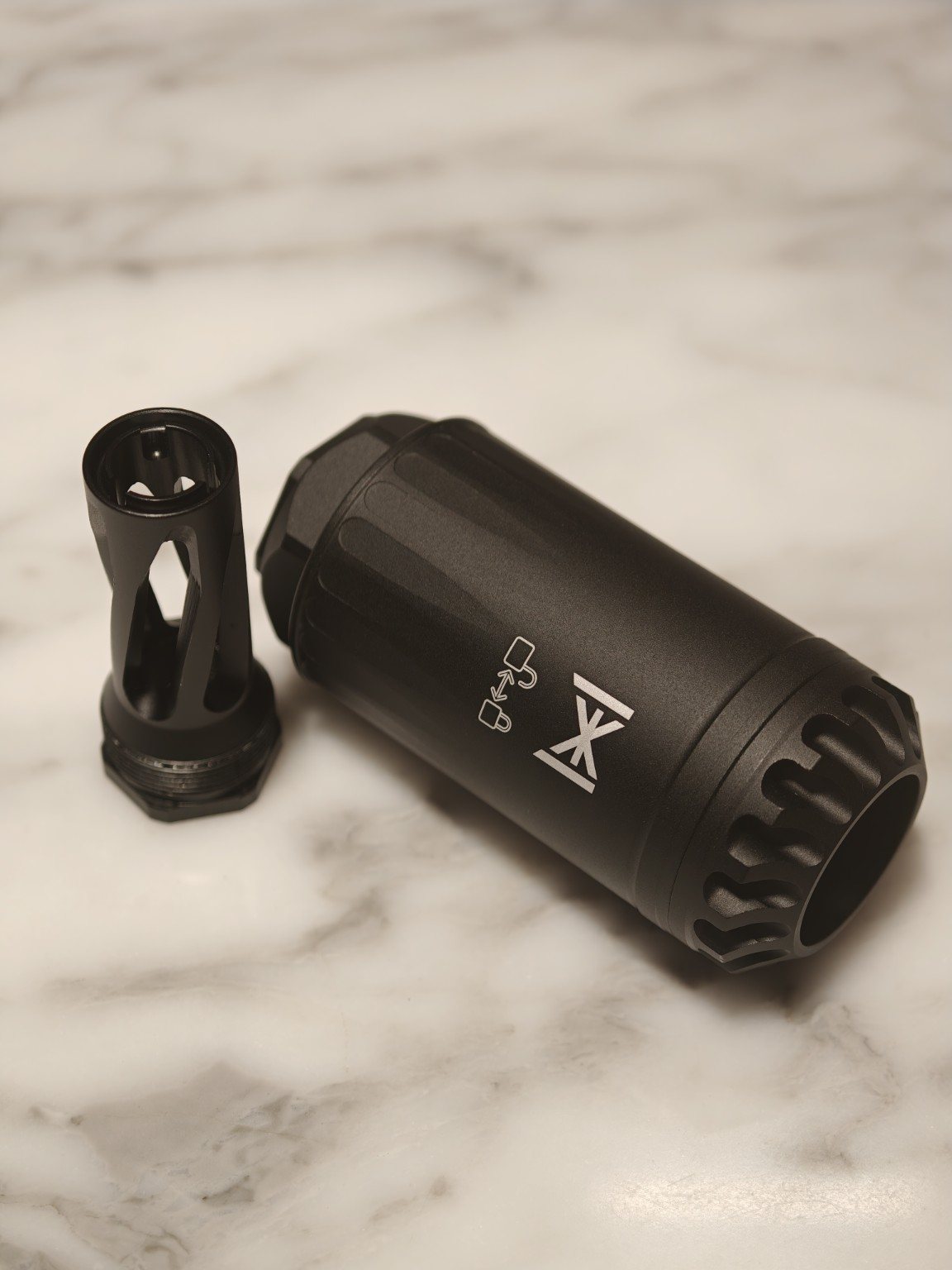 HUXWRX Blastphemy airsoft blast can and adapter side view