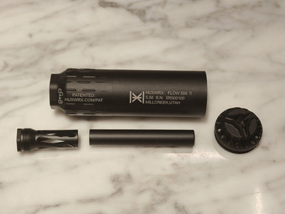 HUXWRX FLOW 556Ti airsoft mock suppressor with internal tube, front cap and adapter